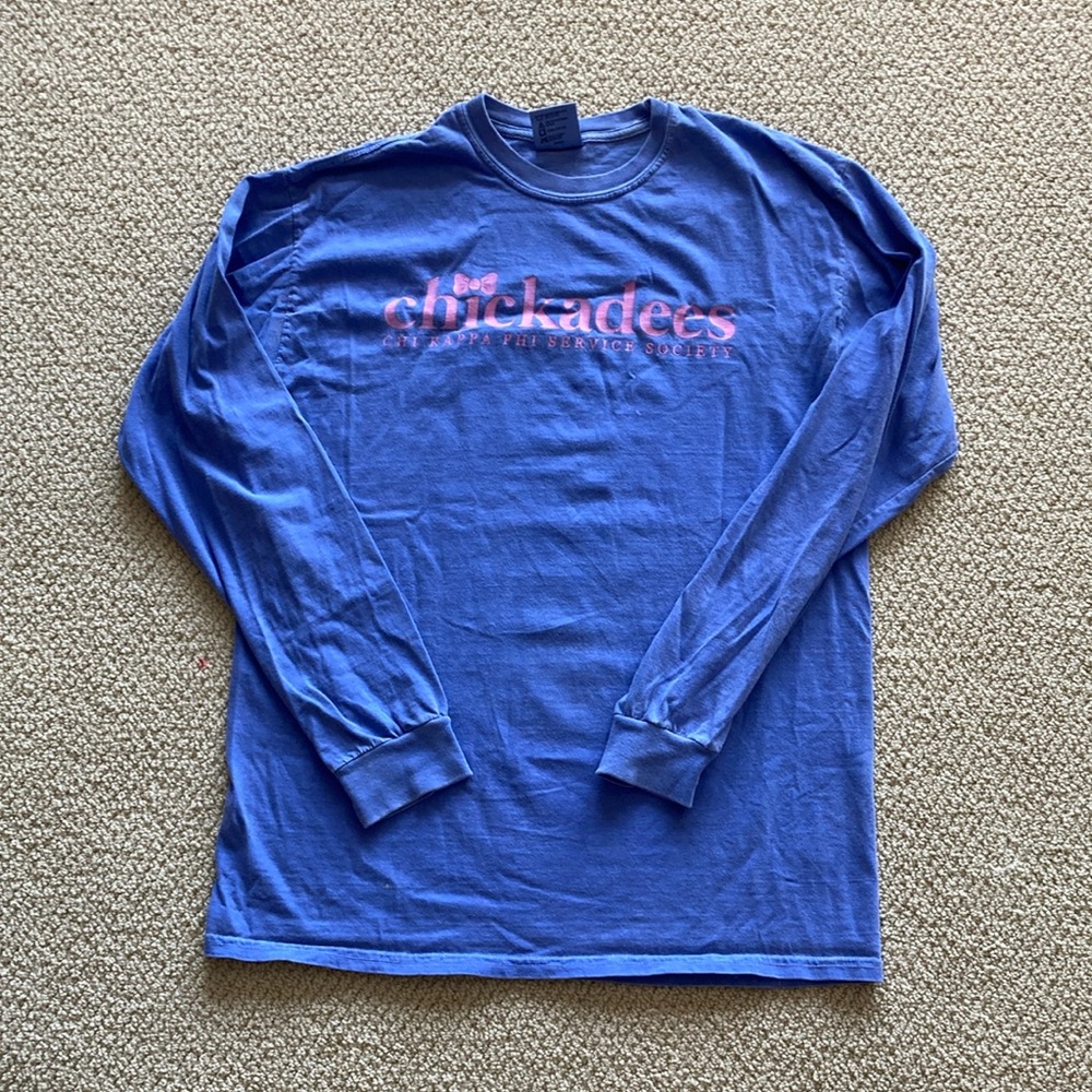 Comfort Colors Chickadees Blue Pink Long Sleeve Shirt Unisex Size Medium EUC